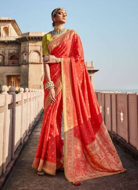 Red Orange Colour Latest Fancy Wedding Wear Dola Silk Designer Saree Collection 111